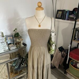 Elegant Strapless Beige Dress